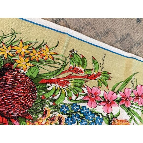 Rosy Kitchen Australian Wildflowers Print Linen Cotton Tea Towel - Picture 5 of 5